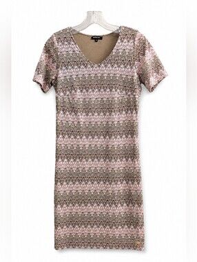MORE & MORE Women’s Size 36 US 4/6 Pink Beige Chevron Knit V-Neck Shift Dress
